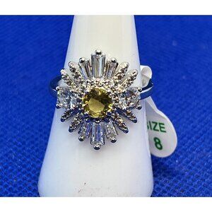 Ring Bomb party ring  size 8 possibly #3012 yellow stone silver color band